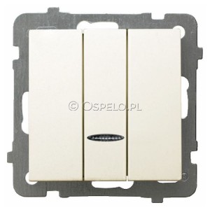 ŁP-13GS/m/27 Łącznik potrójny z podświetleniem w kolorze Pomarańczowym 10A (Szybkozłącza) Ecru Ospel As - Widok z przodu