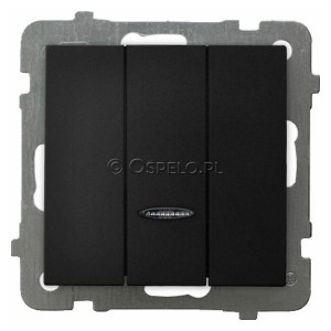 ŁP-13GS/m/33 Łącznik potrójny z podświetleniem w kolorze Niebieskim 10A (Szybkozłącza) Czarny Metalik Ospel As - Widok z przodu