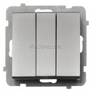 ŁP-13R/m/38 Łącznik potrójny 10A (Szybkozłącza) Srebro Mat Ospel Sonata - Widok z przodu