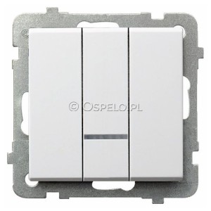 ŁP-13RS/m/00 Łącznik potrójny z podświetleniem w kolorze Pomarańczowym 10A (Szybkozłącza) Biały Ospel Sonata - Widok z przodu