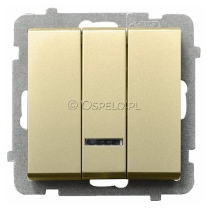 ŁP-13RS/m/39 Łącznik potrójny z podświetleniem w kolorze Niebieskim 10A (Szybkozłącza) Szampański Złoty Ospel Sonata - Widok z przodu