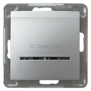 ŁP-15YS/m/18 Łącznik hotelowy z podświetleniem w kolorze Niebieskim 10A (Szybkozłącza) Srebro Ospel Impresja - Widok z przodu