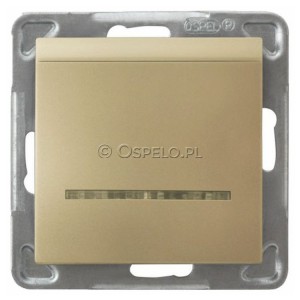 ŁP-15YS/m/28 Łącznik hotelowy z podświetleniem w kolorze Niebieskim 10A (Szybkozłącza) Złoty Metalik Ospel Impresja - Widok z przodu