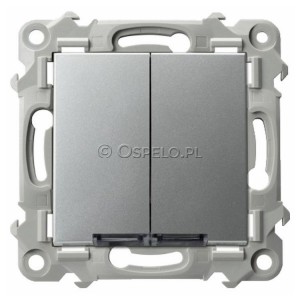 ŁP-17ZS/m/18 Łącznik zwierny podwójny z podświetleniem w kolorze Niebieskim 10A (Szybkozłącza) Srebro Ospel Szafir - Widok z przodu