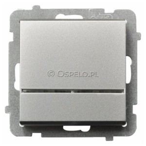 ŁP-1RS/m/38 Łącznik pojedynczy z podświetleniem w kolorze Niebieskim 16A (Szybkozłącza) Srebro Mat Ospel Sonata - Widok z przodu