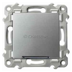 ŁP-1ZS/m/18 Łącznik pojedynczy z podświetleniem w kolorze Niebieskim 10A (Szybkozłącza) Srebro Ospel Szafir - Widok z przodu