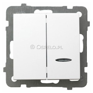 ŁP-2GS/m/00 Łącznik podwójny z podświetleniem w kolorze Pomarańczowym 10A (Zaciski śrubowe) Biały Ospel As - Widok z przodu