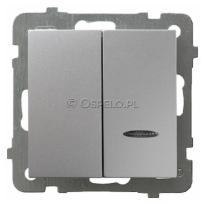 ŁP-2GS/m/18 Łącznik podwójny z podświetleniem w kolorze Niebieskim 10A (Zaciski śrubowe) Srebro Ospel As - Widok z przodu