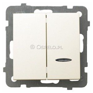 ŁP-2GS/m/27 Łącznik podwójny z podświetleniem w kolorze Pomarańczowym 10A (Zaciski śrubowe) Ecru Ospel As - Widok z przodu