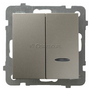 ŁP-2GS/m/45 Łącznik podwójny z podświetleniem w kolorze Niebieskim 10A (Zaciski śrubowe) Satyna Light Ospel As - Widok z przodu