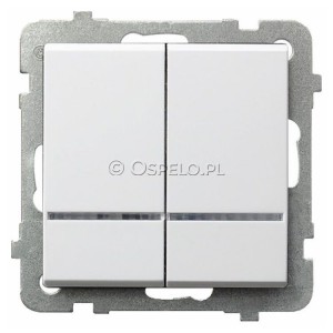 ŁP-2RS/m/00 Łącznik podwójny z podświetleniem w kolorze Pomarańczowym 16A (Szybkozłącza) Biały Ospel Sonata - Widok z przodu