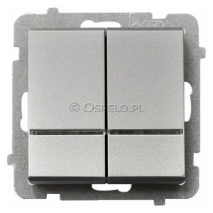 ŁP-2RS/m/38 Łącznik podwójny z podświetleniem w kolorze Niebieskim 16A (Szybkozłącza) Srebro Mat Ospel Sonata - Widok z przodu