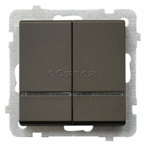 ŁP-2RS/m/40 Łącznik podwójny z podświetleniem w kolorze Niebieskim 16A (Szybkozłącza) Czekoladowy Metalik Ospel Sonata - Widok z przodu