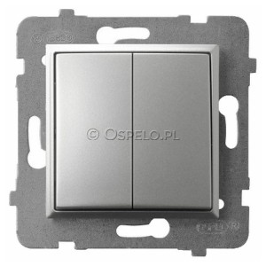 ŁP-2U/m/18 Łącznik podwójny 10A (Szybkozłącza) Srebro Ospel Aria - Widok z przodu