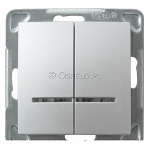 ŁP-2YS/m/18 Łącznik podwójny z podświetleniem w kolorze Niebieskim 16A (Szybkozłącza) Srebro Ospel Impresja - Widok z przodu