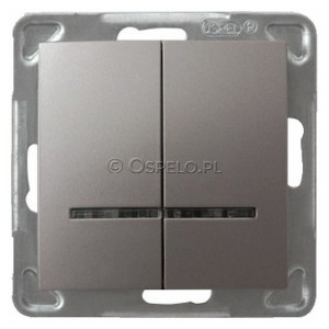 ŁP-2YS/m/23 Łącznik podwójny z podświetleniem w kolorze Niebieskim 16A (Szybkozłącza) Tytan Ospel Impresja - Widok z przodu