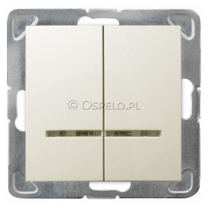 ŁP-2YS/m/27 Łącznik podwójny z podświetleniem w kolorze Pomarańczowym 16A (Szybkozłącza) Ecru Ospel Impresja - Widok z przodu