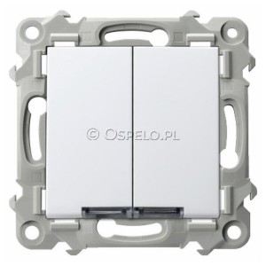 ŁP-2ZS/m/00 Łącznik podwójny z podświetleniem w kolorze Białym 10A (Szybkozłącza) Biały Ospel Szafir - Widok z przodu