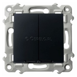 ŁP-2ZS/m/33 Łącznik podwójny z podświetleniem w kolorze Niebieskim 10A (Szybkozłącza) Czarny Metalik Ospel Szafir - Widok z przodu