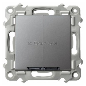 ŁP-2ZS/m/70 Łącznik podwójny z podświetleniem w kolorze Niebieskim 10A (Szybkozłącza) Szary Mat. Ospel Szafir - Widok z przodu