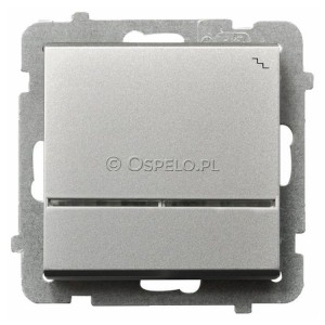 ŁP-3RS/m/38 Łącznik schodowy z podświetleniem w kolorze Niebieskim 16A (Szybkozłącza) Srebro Mat Ospel Sonata - Widok z przodu