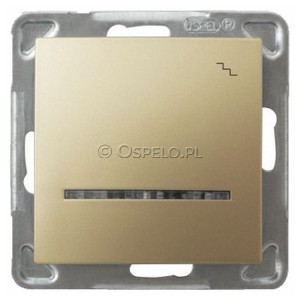 ŁP-3YS/m/28 Łącznik schodowy z podświetleniem w kolorze Niebieskim 16A (Szybkozłącza) Złoty Metalik Ospel Impresja - Widok z przodu
