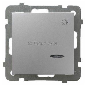 ŁP-5GS/m/18 Przycisk zwierny z symbolem światła z podświetleniem w kolorze Niebieskim 10A (Zaciski śrubowe) Srebro Ospel As - Widok z przodu