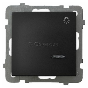 ŁP-5GS/m/33 Przycisk zwierny z symbolem światła z podświetleniem w kolorze Niebieskim 10A (Zaciski śrubowe) Czarny Metalik Ospel As - Widok z przodu