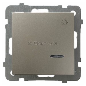 ŁP-5GS/m/45 Przycisk zwierny z symbolem światła z podświetleniem w kolorze Niebieskim 10A (Zaciski śrubowe) Satyna Light Ospel As - Widok z przodu