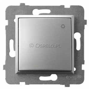 ŁP-5U/m/18 Przycisk zwierny z symbolem światła 10A (Szybkozłącza) Srebro Ospel Aria - Widok z przodu