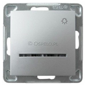 ŁP-5YS/m/18 Przycisk z symbolem światła i podświetleniem w kolorze Niebieskim 10A (Szybkozłącza) Srebro Ospel Impresja - Widok z przodu