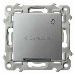 ŁP-5ZS/m/18 Przycisk zwierny z symbolem światła z podświetleniem w kolorze Niebieskim 10A (Szybkozłącza) Srebro Ospel Szafir - Widok z przodu