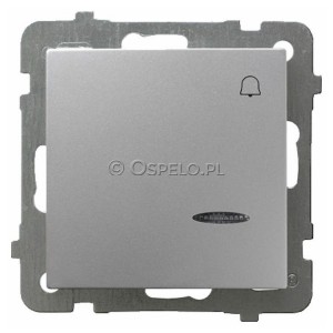 ŁP-6GS/m/18 Przycisk zwierny dzwonkowy z podświetleniem w kolorze Niebieskim 10A (Zaciski śrubowe) Srebro Ospel As - Widok z przodu