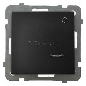 ŁP-6GS/m/33 Przycisk zwierny dzwonkowy z podświetleniem w kolorze Niebieskim 10A (Zaciski śrubowe) Czarny Metalik Ospel As - Widok z przodu