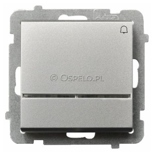 ŁP-6RS/m/38 Przycisk zwierny dzwonkowy z podświetleniem w kolorze Niebieskim 10A (Szybkozłącza) Srebro Mat Ospel Sonata - Widok z przodu