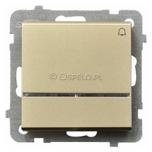 ŁP-6RS/m/39 Przycisk zwierny dzwonkowy z podświetleniem w kolorze Niebieskim 10A (Szybkozłącza) Szampański Złoty Ospel Sonata - Widok z przodu