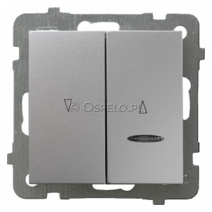 ŁP-7GS/m/18 Przycisk żaluzjowy z podświetleniem w kolorze Niebieskim 10A (Zaciski śrubowe) Srebro Ospel As - Widok z przodu