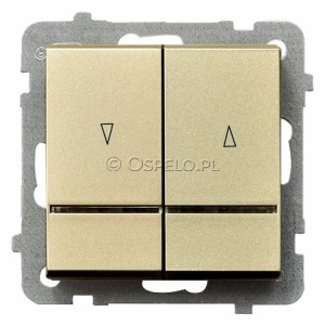 ŁP-7RS/m/39 Przycisk żaluzjowy z podświetleniem w kolorze Niebieskim 10A (Szybkozłącza) Szampański Złoty Ospel Sonata - Widok z przodu