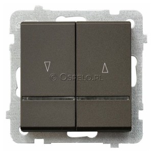 ŁP-7RS/m/40 Przycisk żaluzjowy z podświetleniem w kolorze Niebieskim 10A (Szybkozłącza) Czekoladowy Metalik Ospel Sonata - Widok z przodu