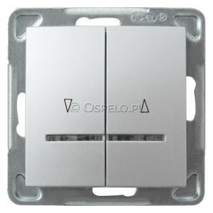 ŁP-7YS/m/18 Przycisk żaluzjowy z podświetleniem w kolorze Niebieskim 10A (Szybkozłącza) Srebro Ospel Impresja - Widok z przodu