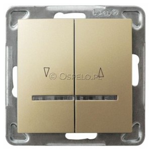 ŁP-7YS/m/28 Przycisk żaluzjowy z podświetleniem w kolorze Niebieskim 10A (Szybkozłącza) Złoty Metalik Ospel Impresja - Widok z przodu