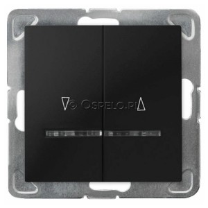 ŁP-7YS/m/33 Przycisk żaluzjowy z podświetleniem w kolorze Niebieskim 10A (Szybkozłącza) Czarny Metalik Ospel Impresja - Widok z przodu