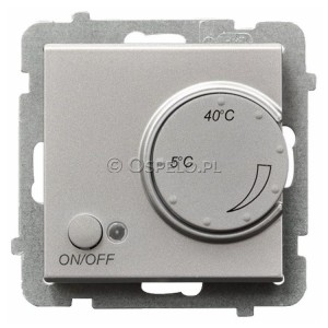 RTP-1R/m/38 Regulator temperatury z czujnikiem zewnętrznym, sonda w zestawie Srebro Mat Ospel Sonata - Widok z przodu