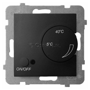 RTP-1U/m/33 Regulator temperatury z czujnikiem zewnętrznym, sonda w zestawie Czarny Metalik Ospel Aria - Widok z przodu